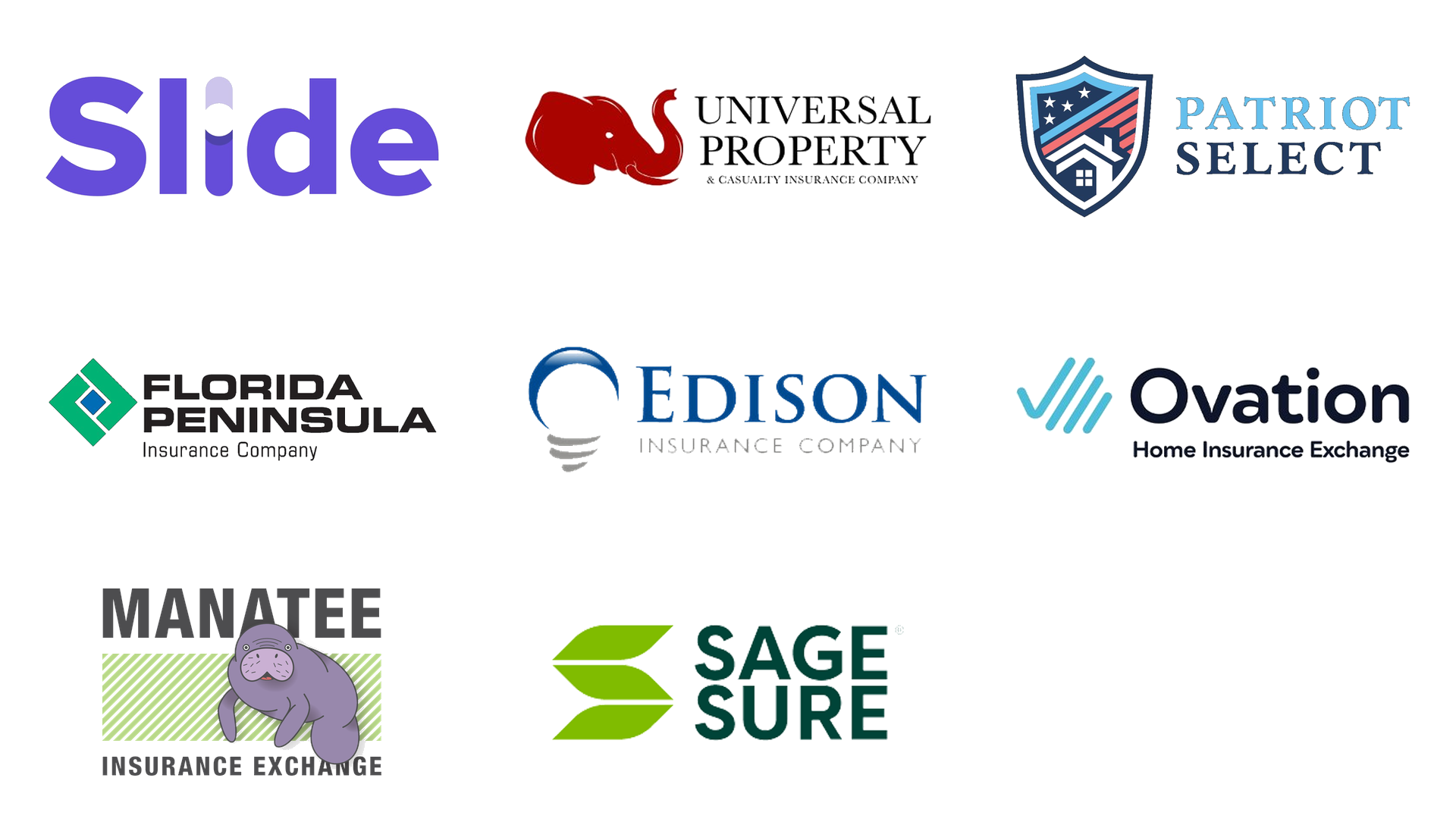 Citizens, Universal, Florida Peninsula, Edison, Ovation, Patriot Select, Manatee, SageSure, and more